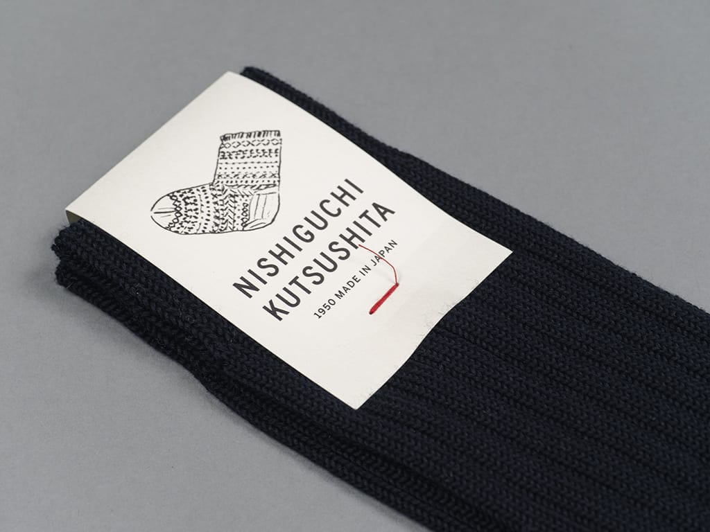 Nishiguchi Kutsushita Egyptian Cotton Ribbed Socks Black Texture