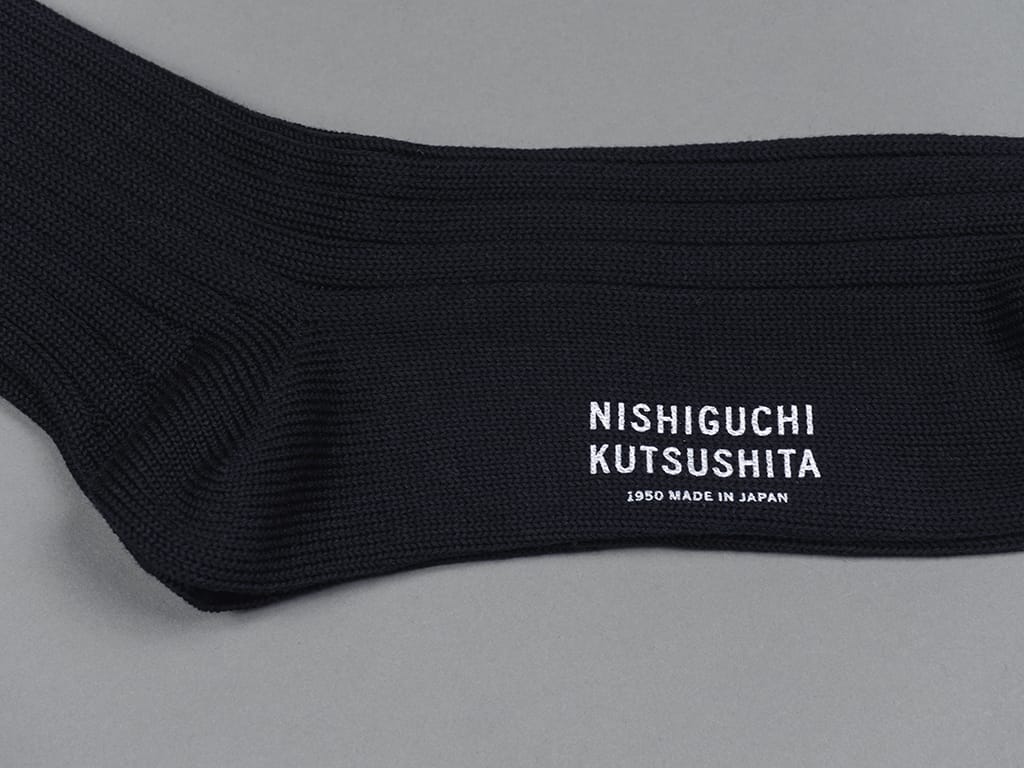 Nishiguchi Kutsushita Egyptian Cotton Ribbed Socks Black Toe
