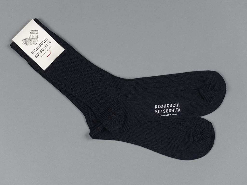 Nishiguchi Kutsushita Egyptian Cotton Ribbed Socks Black Pair