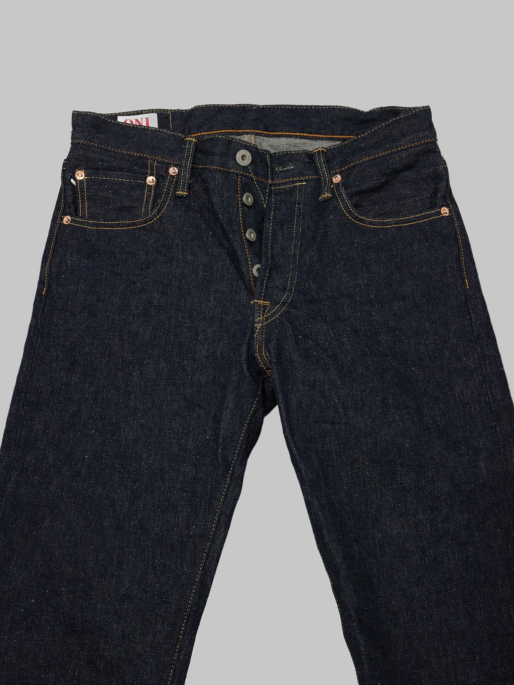 ONI 525 Natural Indigo Rope Dyeing Denim Classic Straight Jeans waist