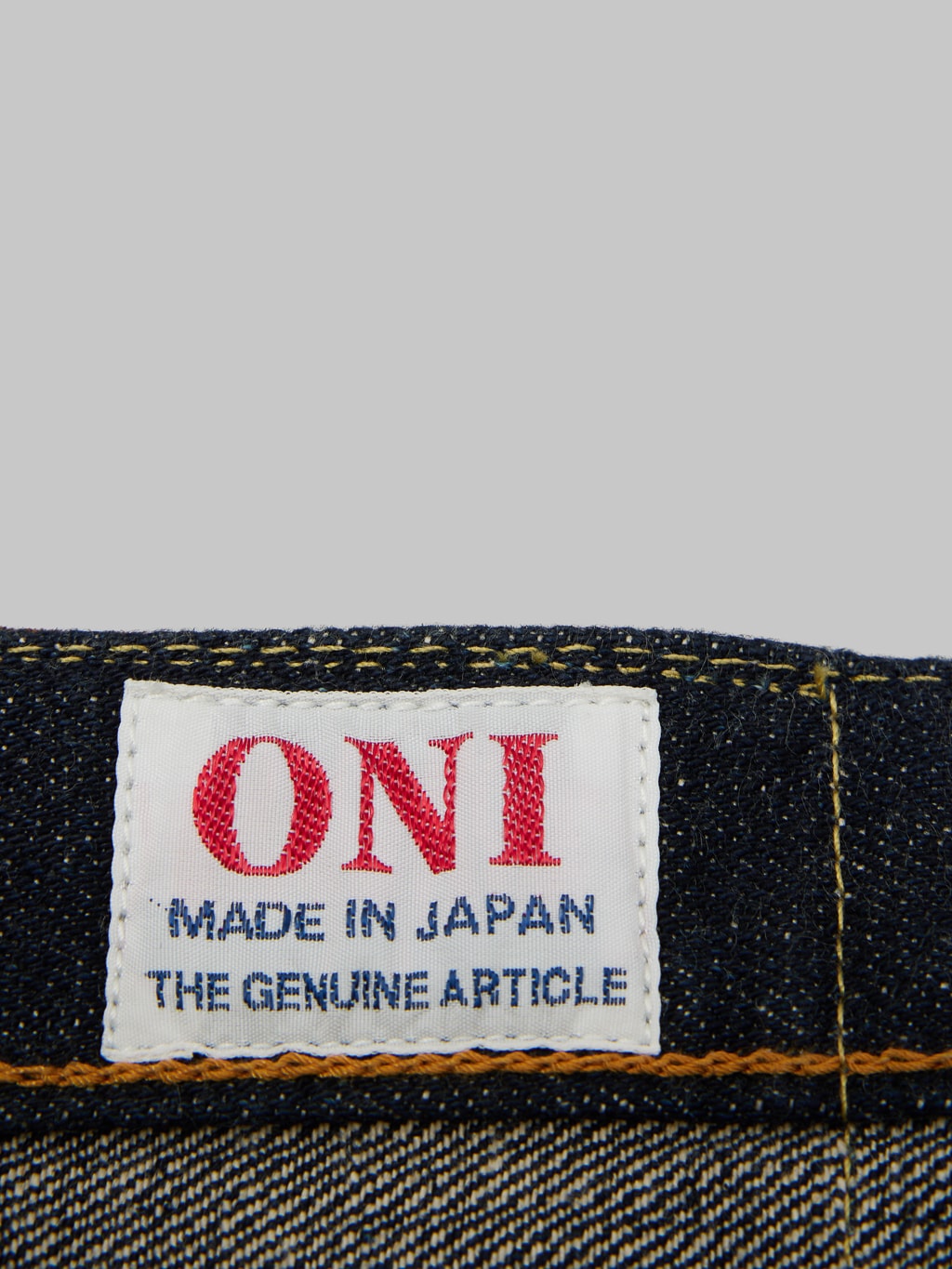 ONI 525 Natural Indigo Rope Dyeing Denim Classic Straight Jeans brand interior tag