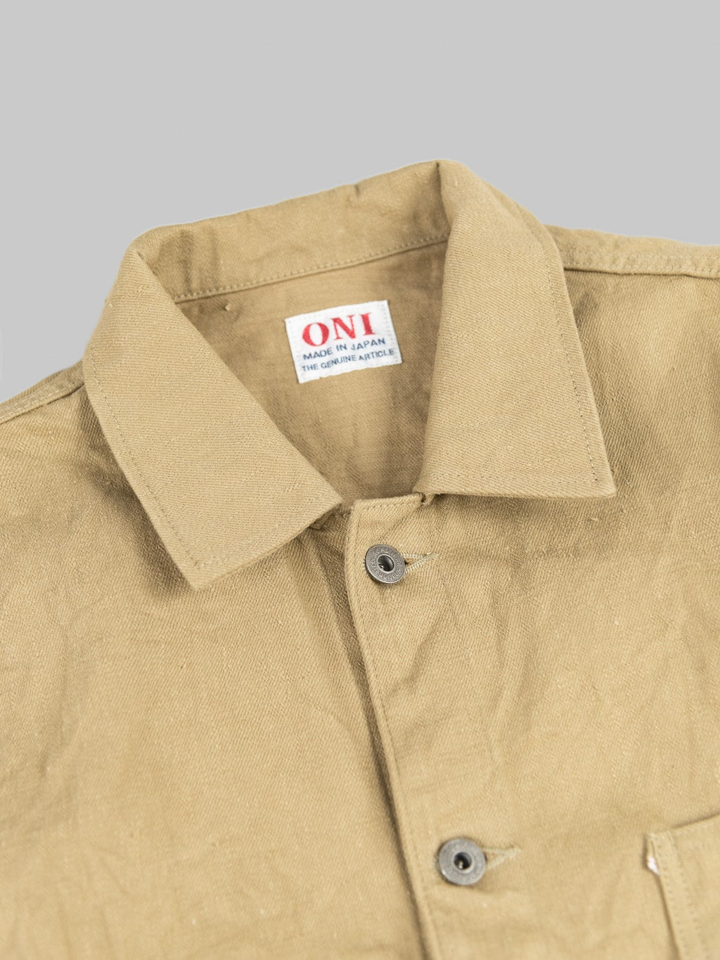 ONI Denim 03501 Sulfur Coverall Jacket Khaki Beige buttoned collar