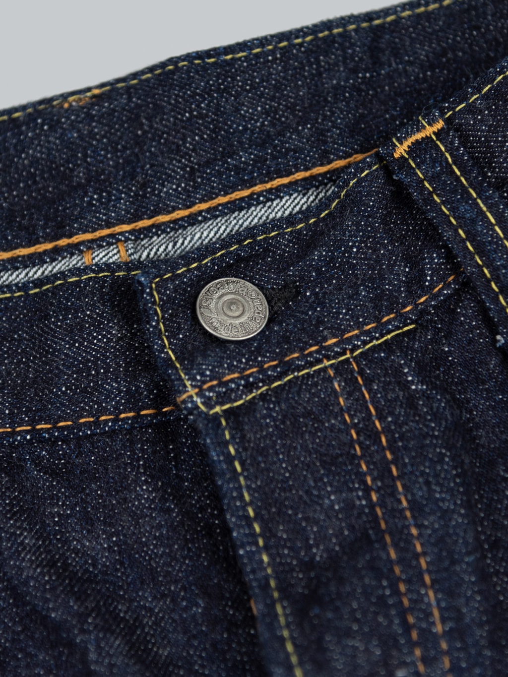 Pure Blue Japan Relaxed Tapered denim jeans  fly button closed