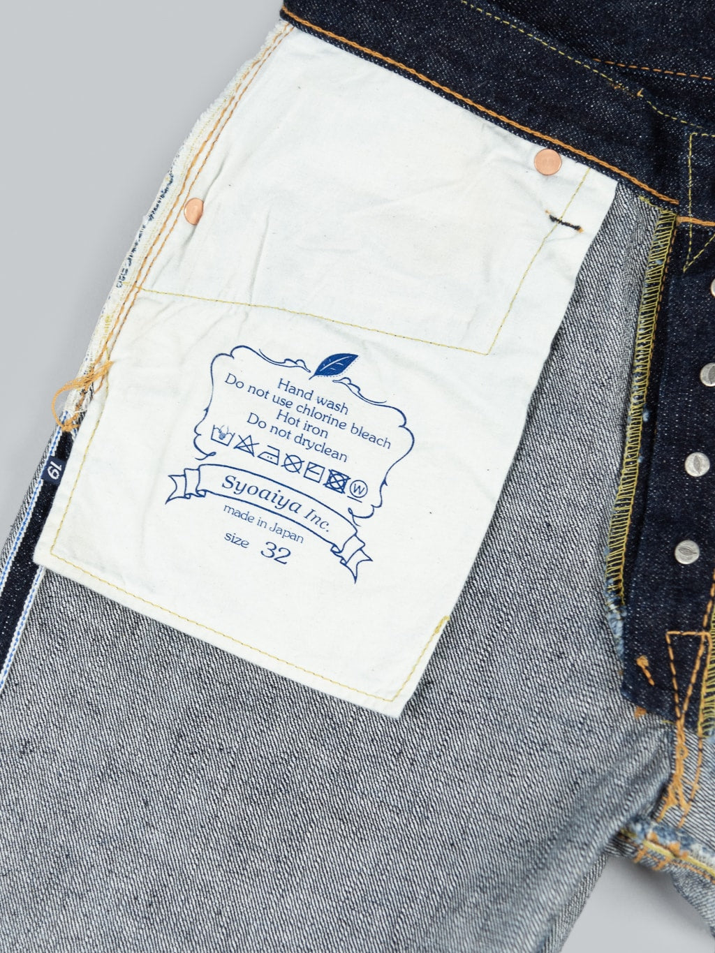 Pure Blue Japan Relaxed Tapered denim jeans interior pocket bag