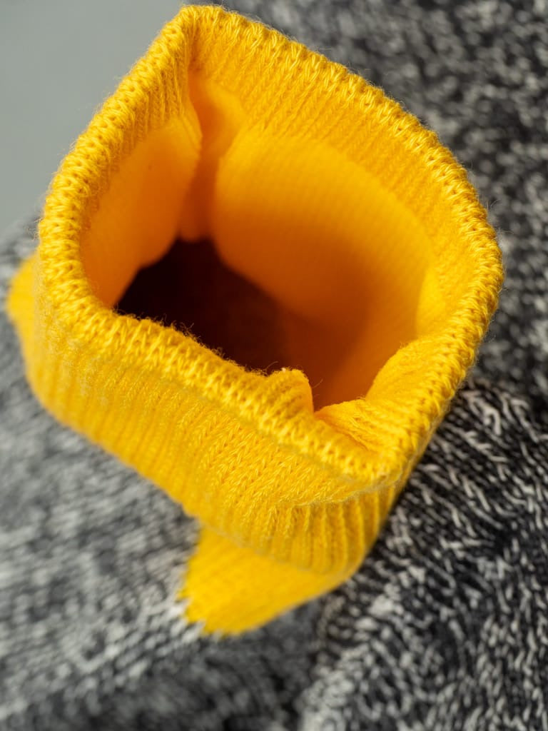 ROTOTO Double Face Crew Socks Silk Cotton Yellow Charcoal Detail