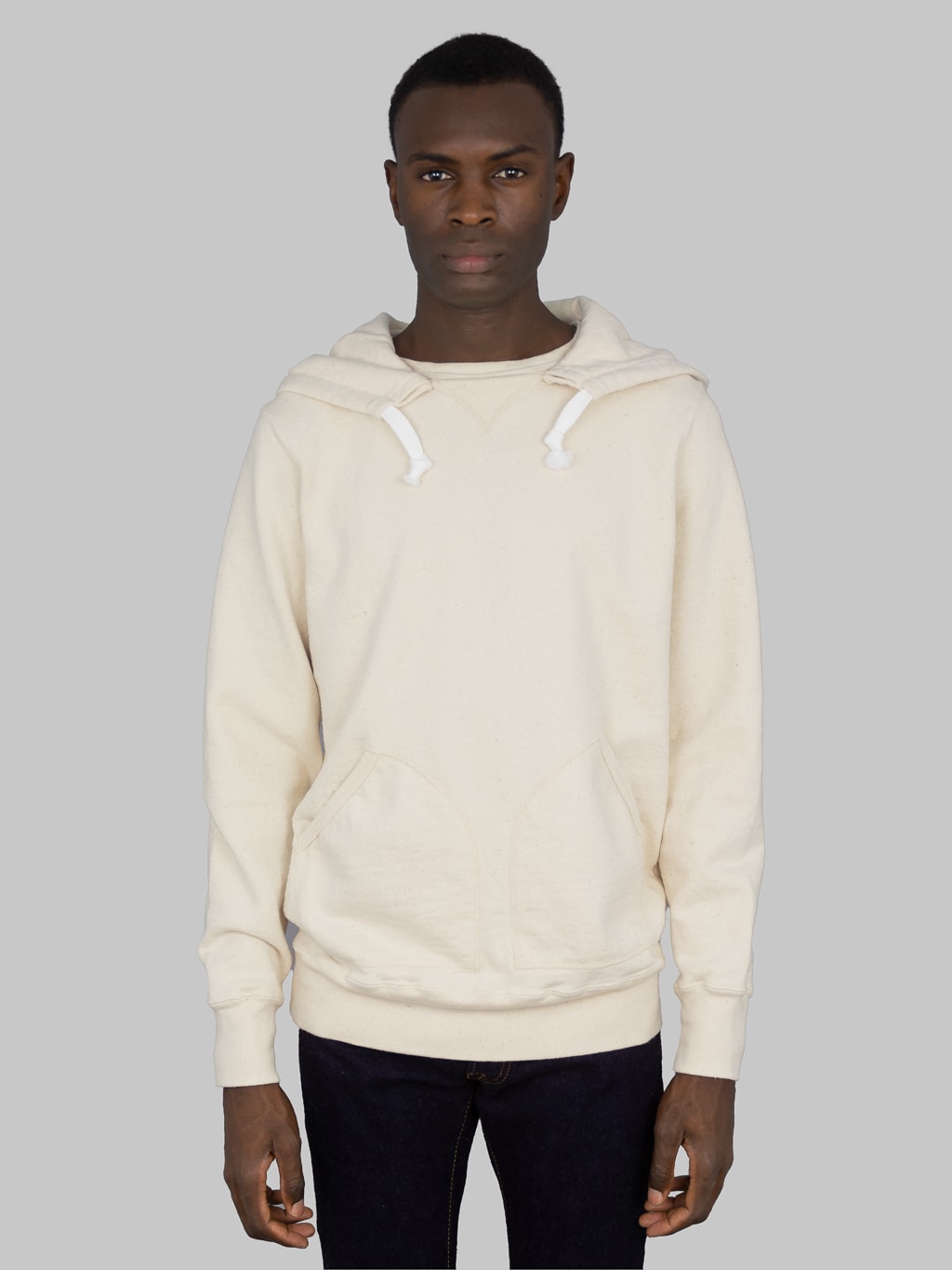 Samurai Jeans Japanese Cotton Hoody Natural sweatshirt model front fit