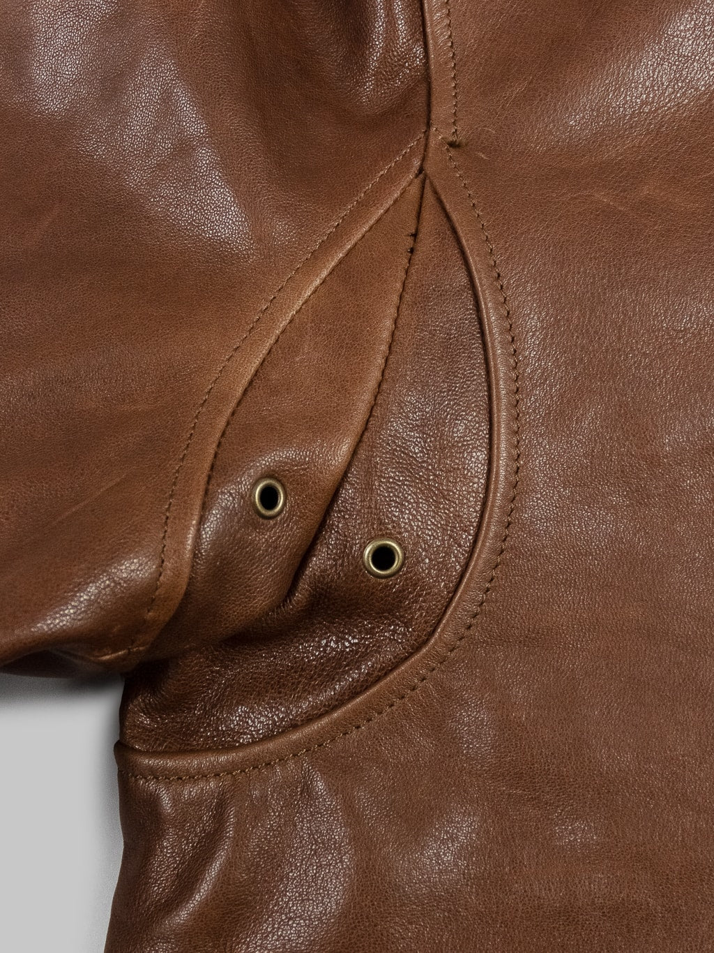 Shangri La Heritage Don Gentile A2 Seal Brown Flight Jacket closeup