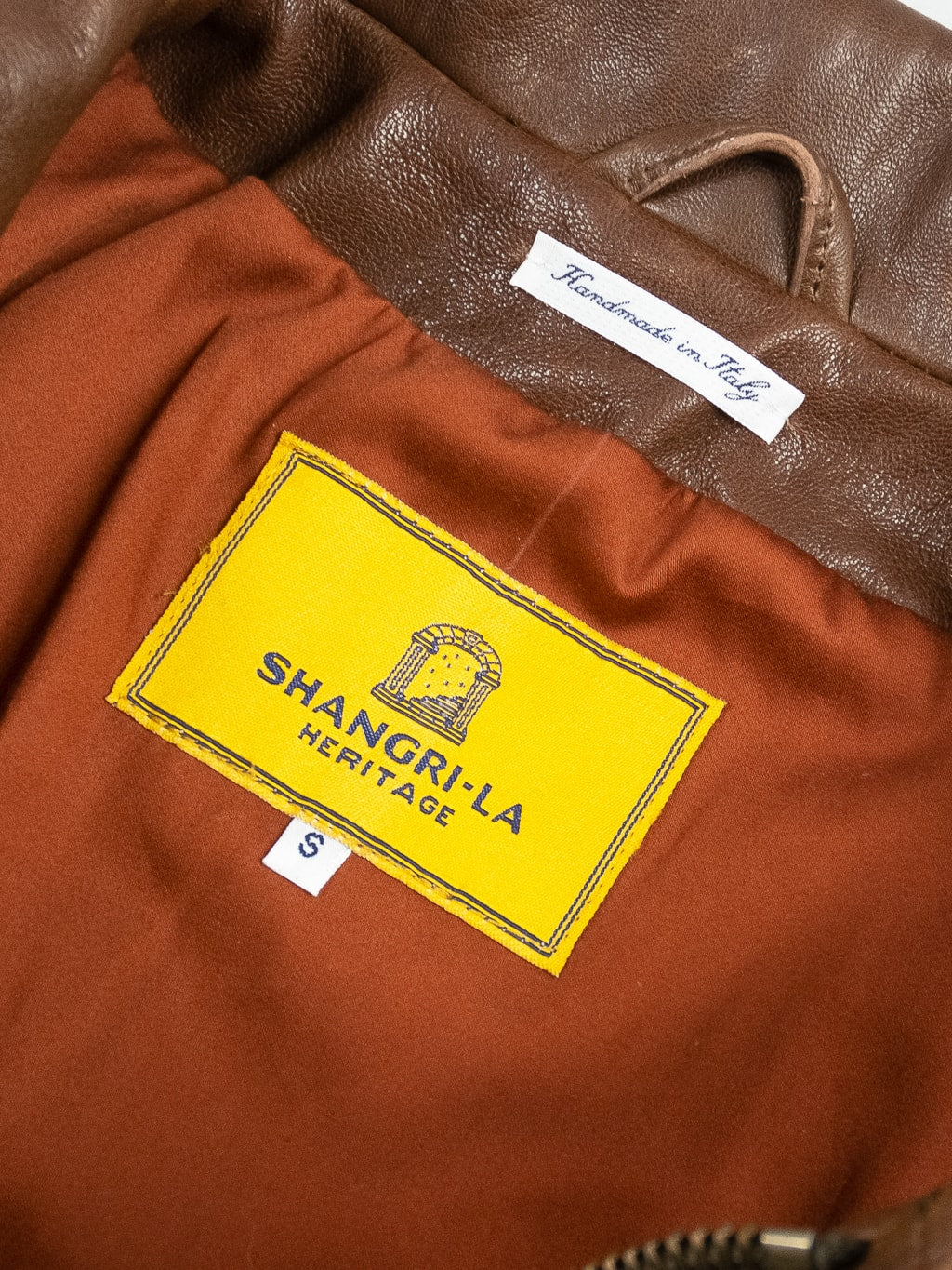 Shangri La Heritage Don Gentile A2 Seal Brown Flight Jacket label closeup