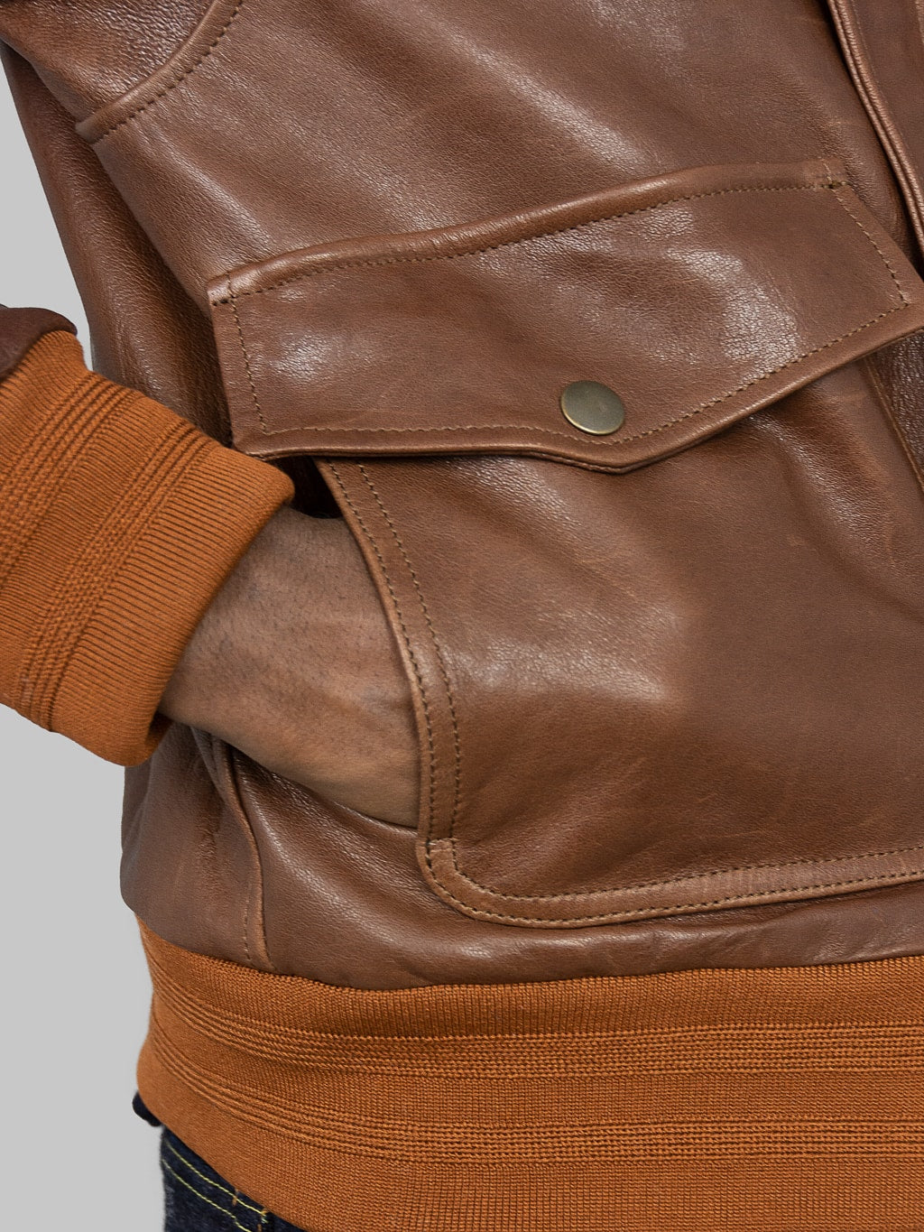 Shangri La Heritage Don Gentile A2 Seal Brown Flight Jacket pocket