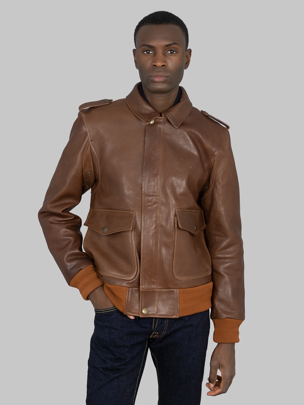 Shangri La Heritage Don Gentile A2 Seal Brown Flight Jacket heavyweight