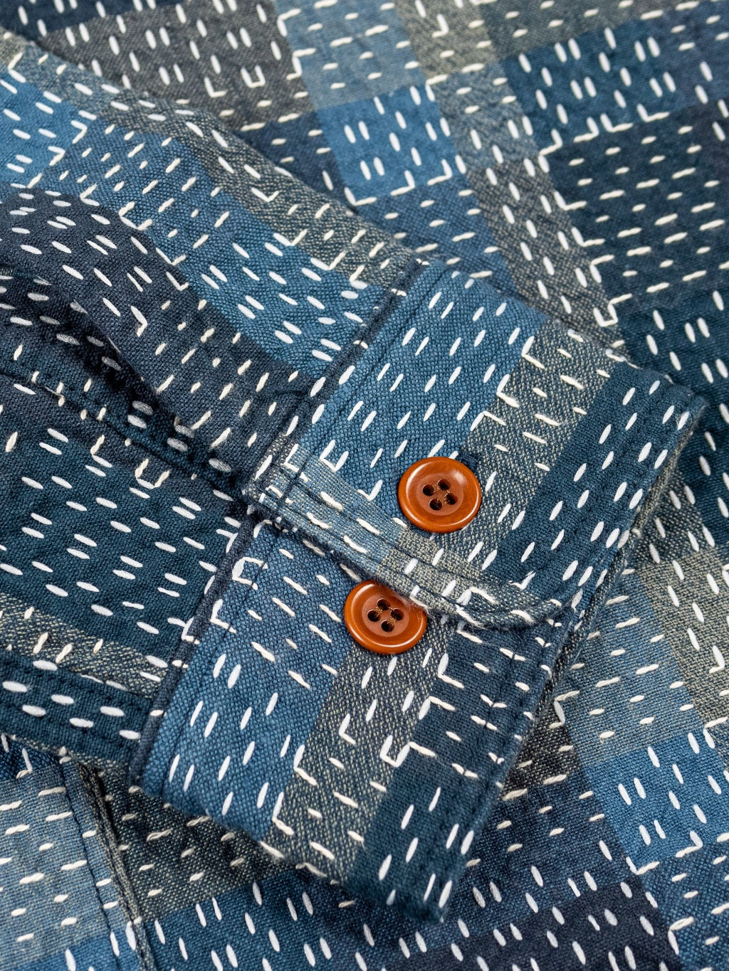 Studio D Artisan Nogari Sashiko Shirt buttons closeup