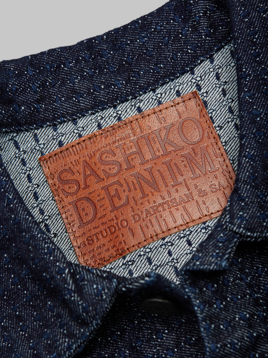 Studio D Artisan Sashiko Denim Type II Indigo Jacket leather patch