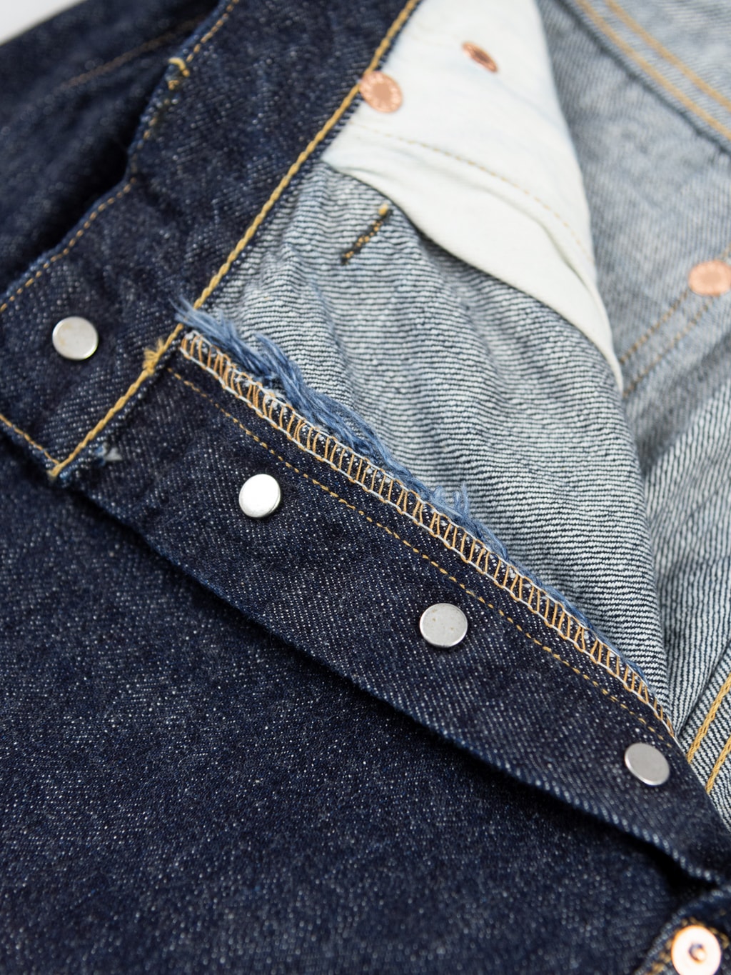 TCB 20s indigo Jeans one wash vintage interior buttons detail