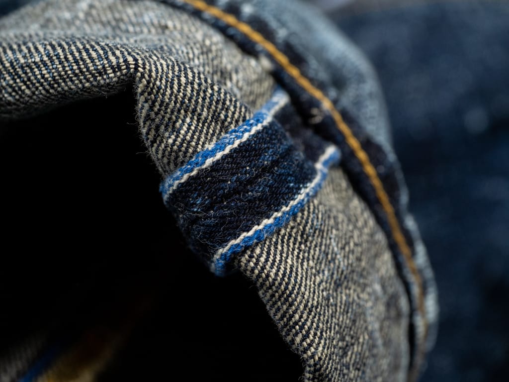 Tanuki Natural Acid Wash High Tapered Jeans Blue Selvedge