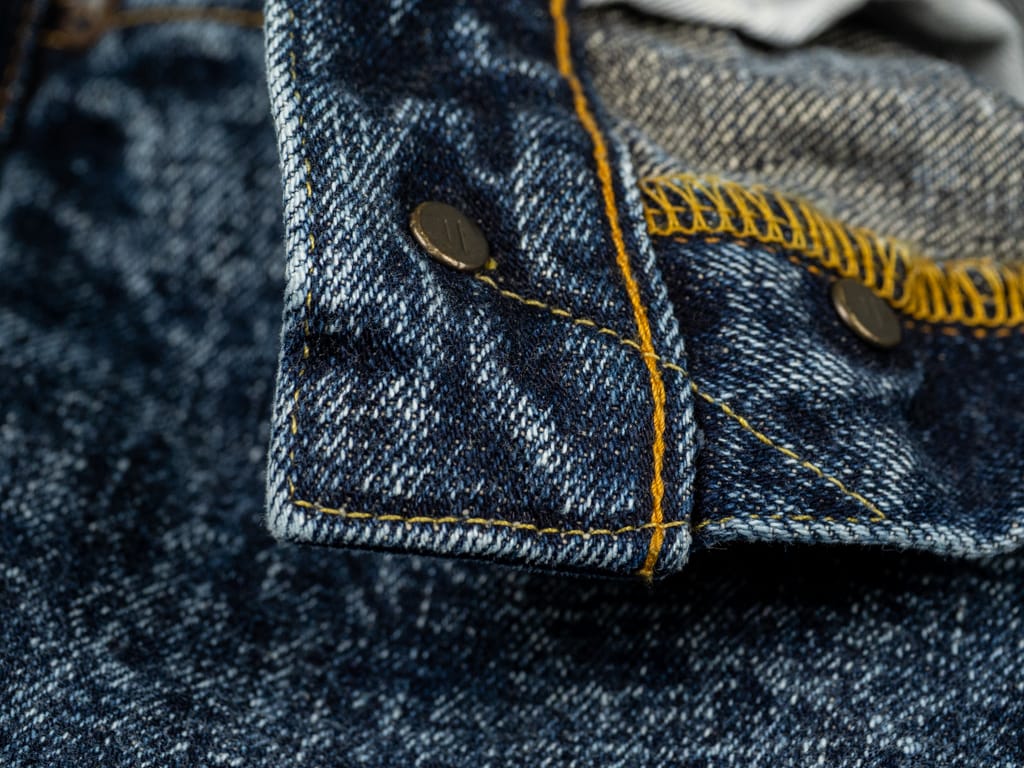 Tanuki Natural Acid Wash High Tapered Jeans Button Interior