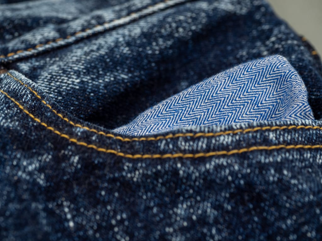 Tanuki Natural Acid Wash High Tapered Jeans Pocket Interior