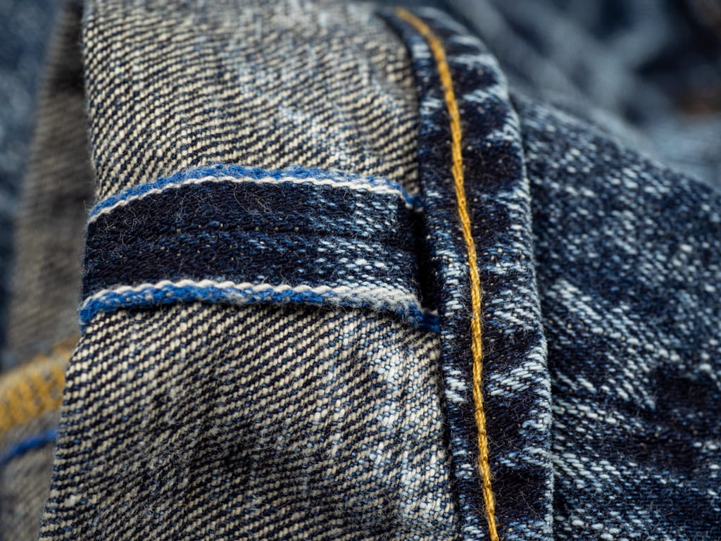 Tanuki Natural Acid Wash High Tapered Jeans Selvedge hemming