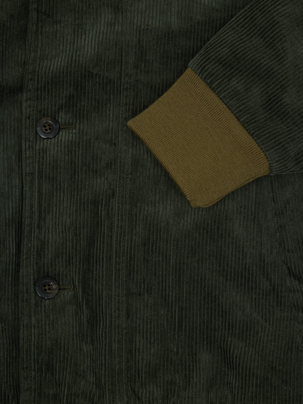 Tanuki Sazanami Corduroy Bayberry Dyed Green Jacket elastic cuff