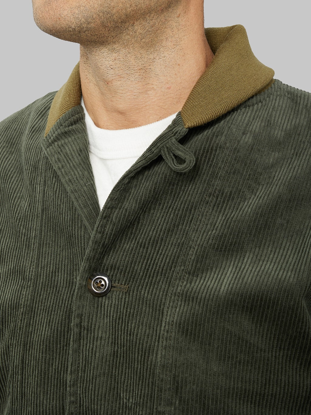 Tanuki Sazanami Corduroy Bayberry Dyed Green Jacket  shawl collar