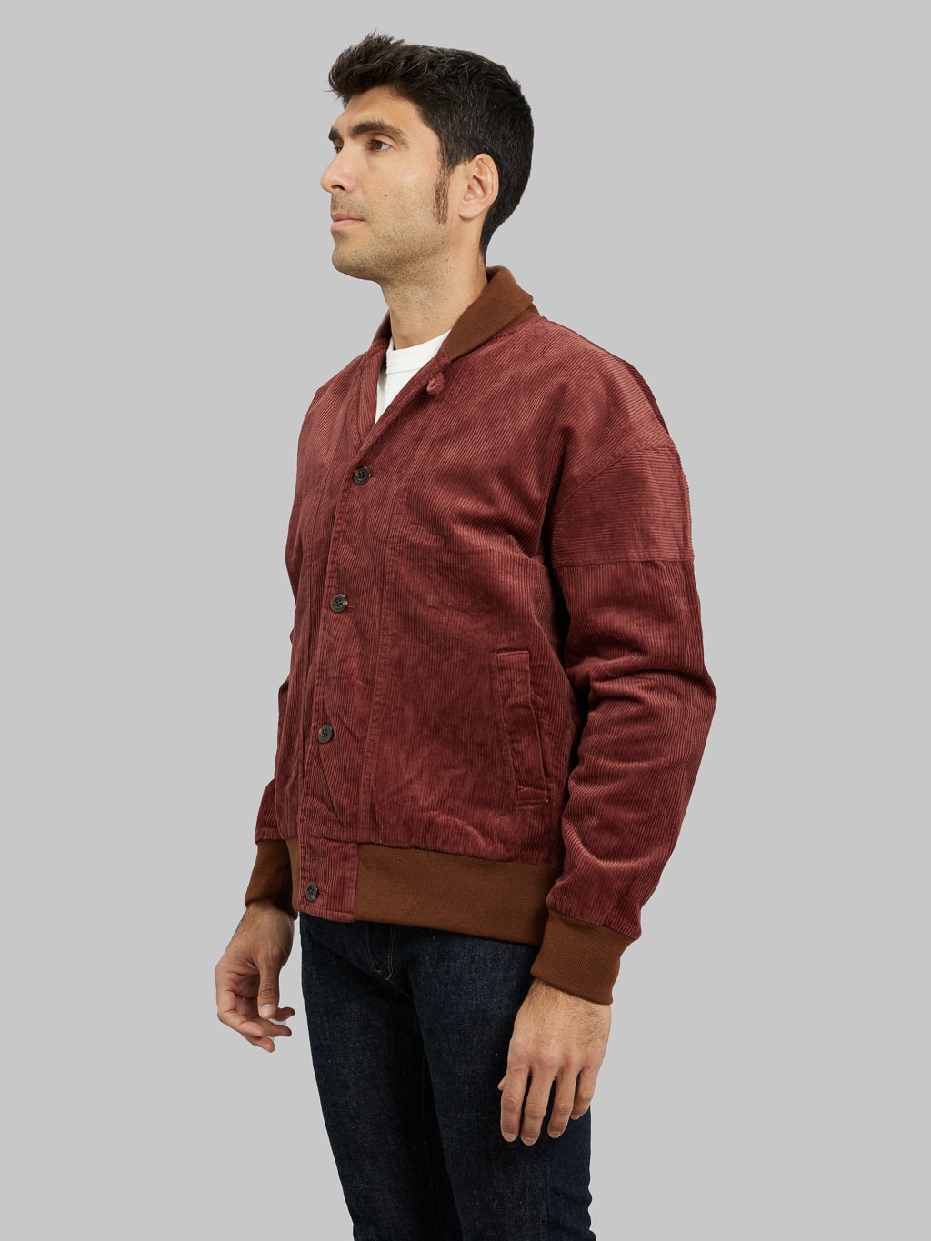 Tanuki Sazanami Corduro mud Dyed brown Jacket side fit