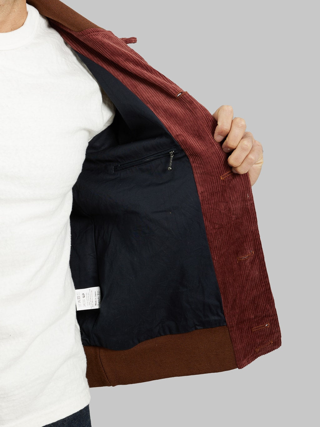 Tanuki Sazanami Corduro mud Dyed brown Jacket zipper inner pocket