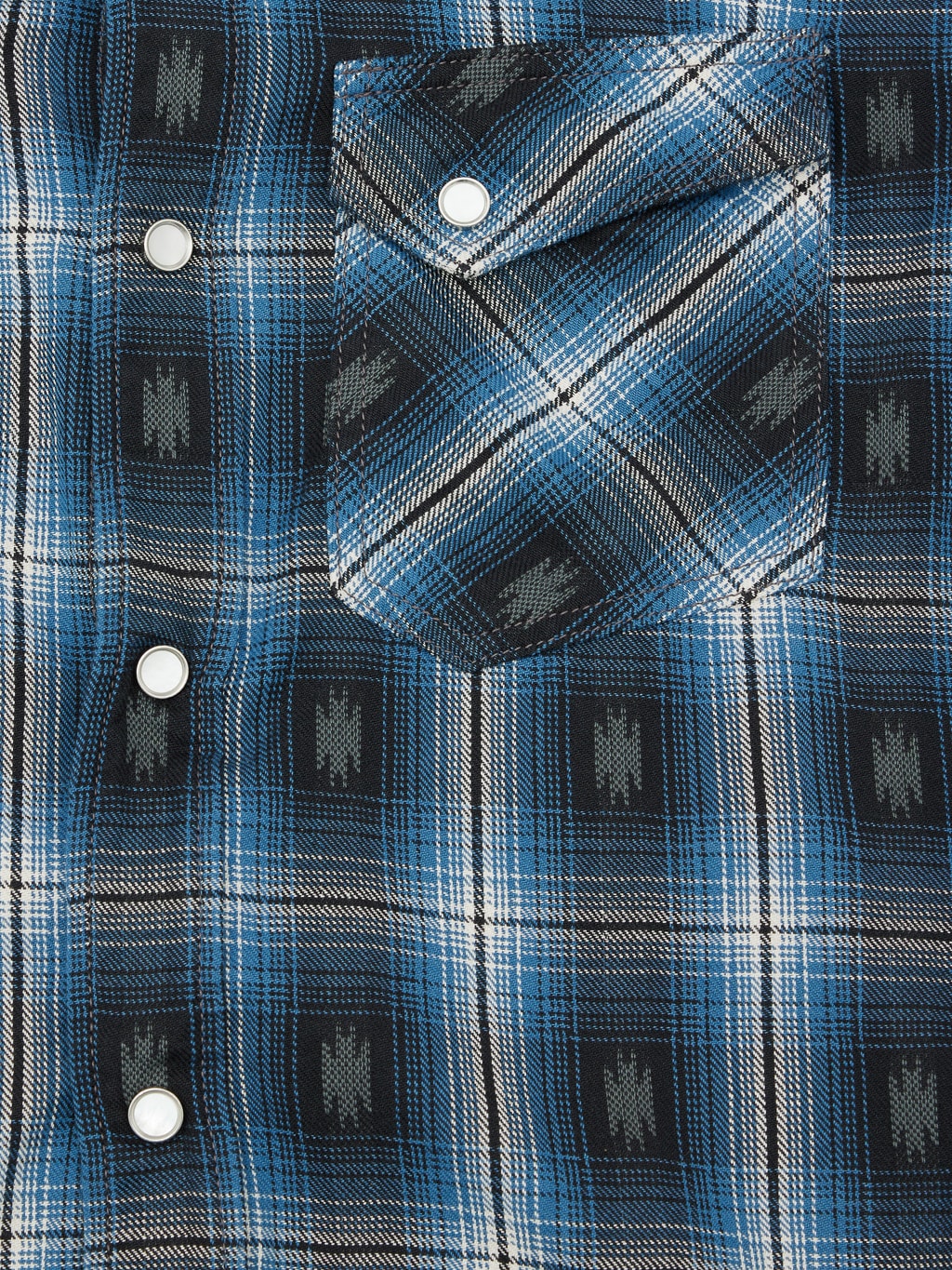 The Flat Head Native Check Western Shirt blue chest pocket