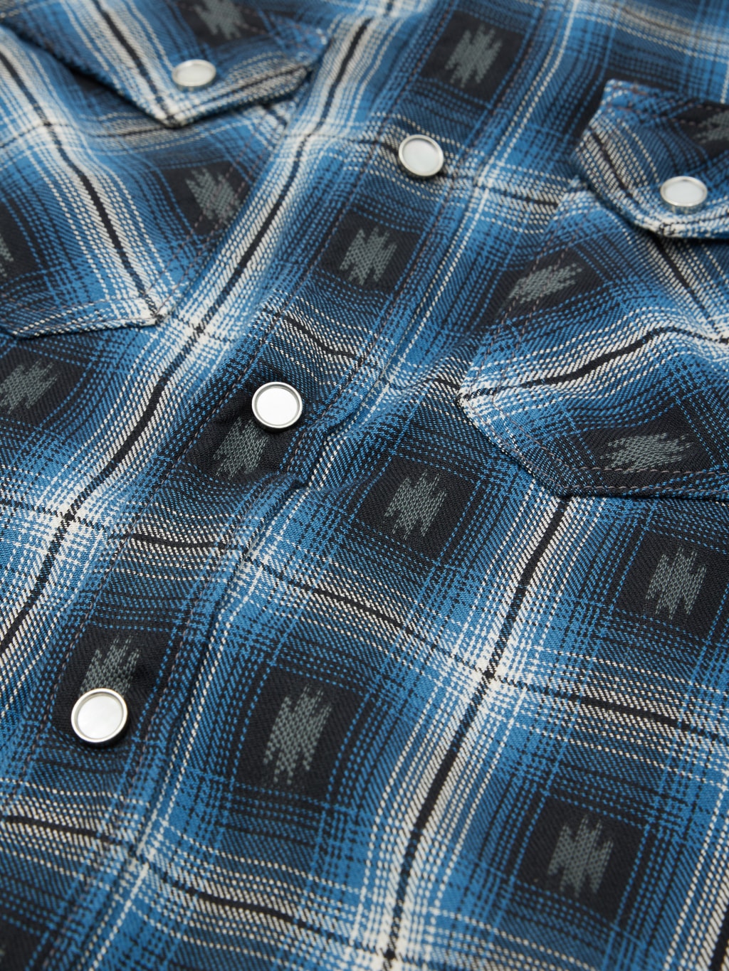 The Flat Head Native Check Western Shirt blue snap buttons