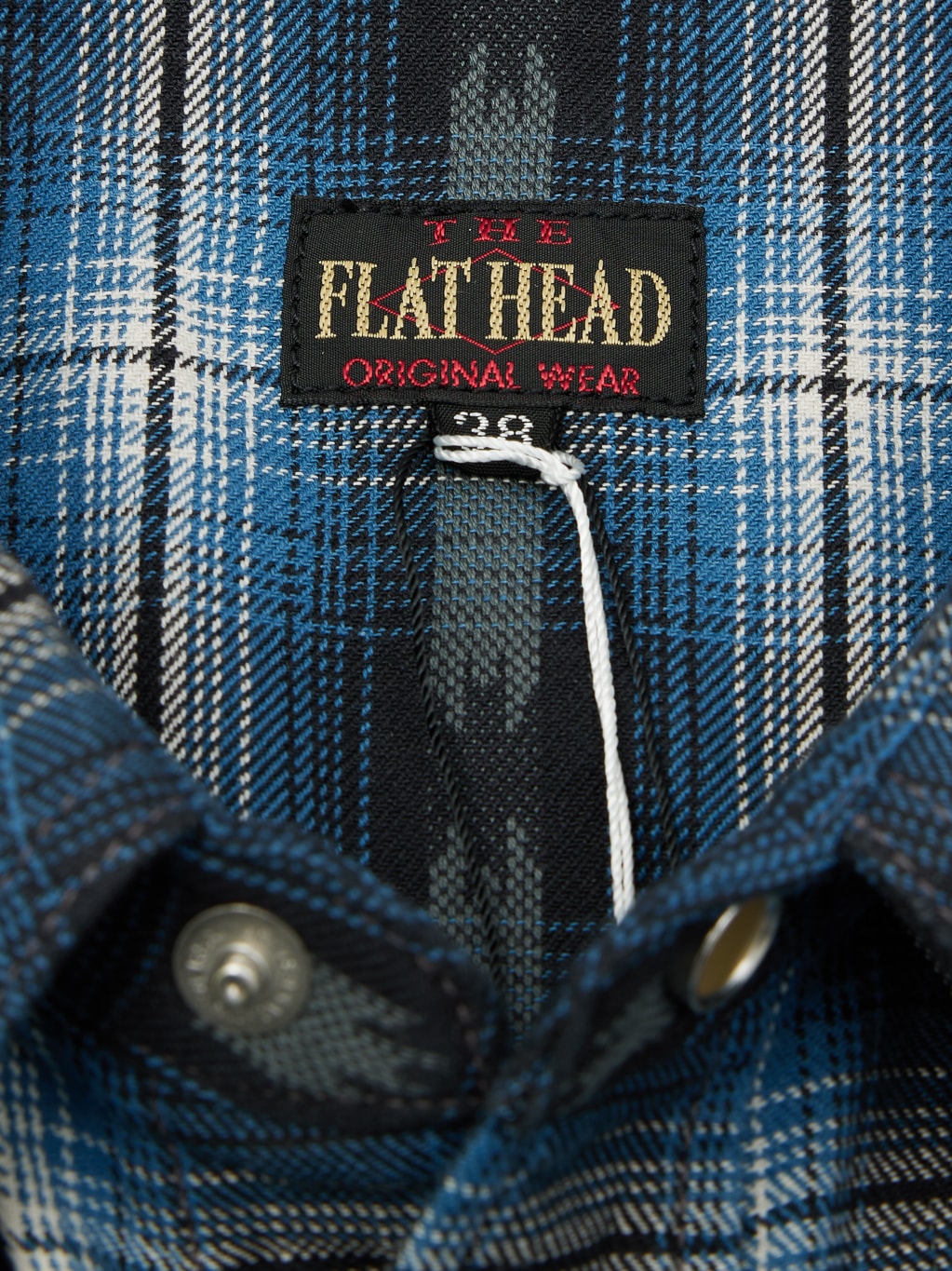 The Flat Head Native Check Western Shirt blue brand tag