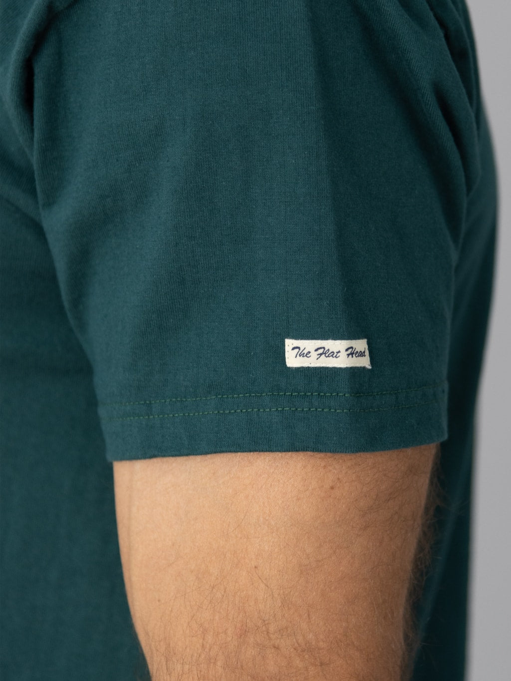 The Flat Head Plain Heavyweight TShirt Dark Green short sleeve logo