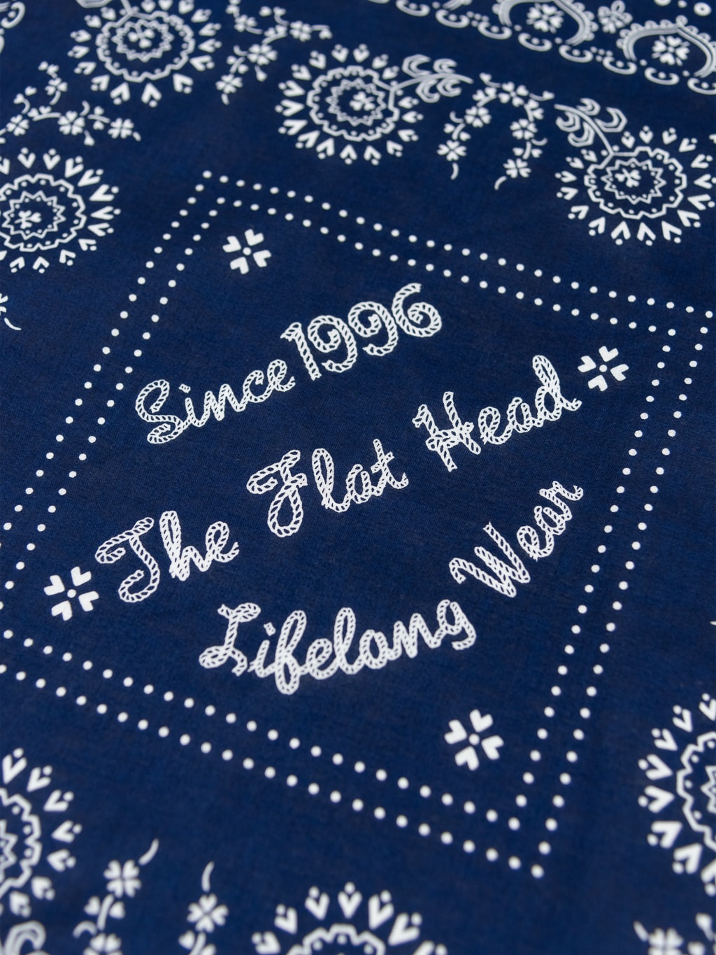 The Flat Head bandana cotton navy lettering