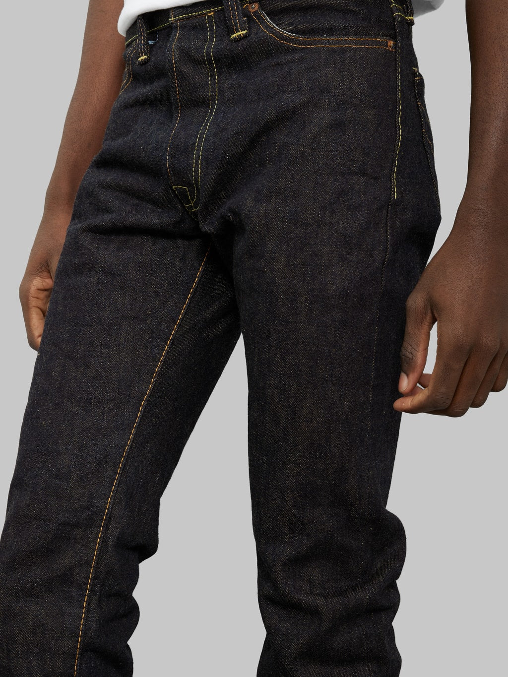 The Strike Gold Brown Weft Slim Jeans leg inseam