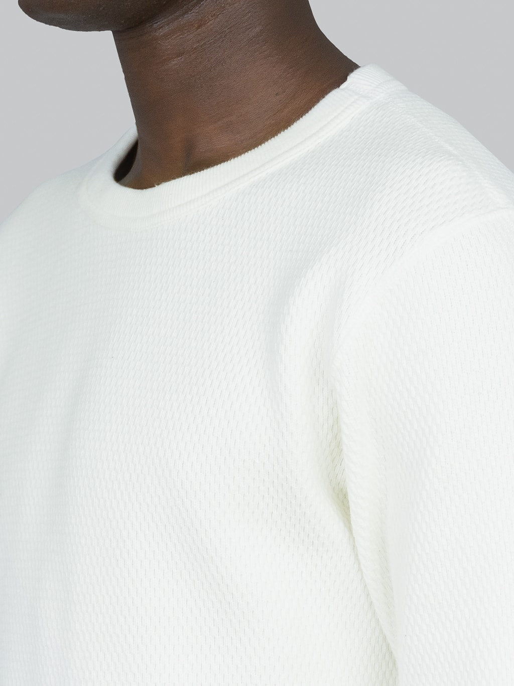 UES Double Honeycomb Thermal tshirt Off White crewneck collar