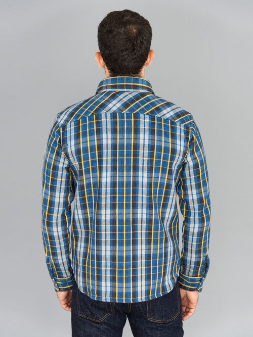 UES Heavy selvedge Flannel Shirt Blue model back fit