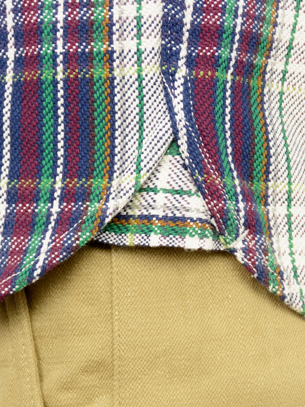 UES Heavy Flannel Shirt navy green selvedge detail