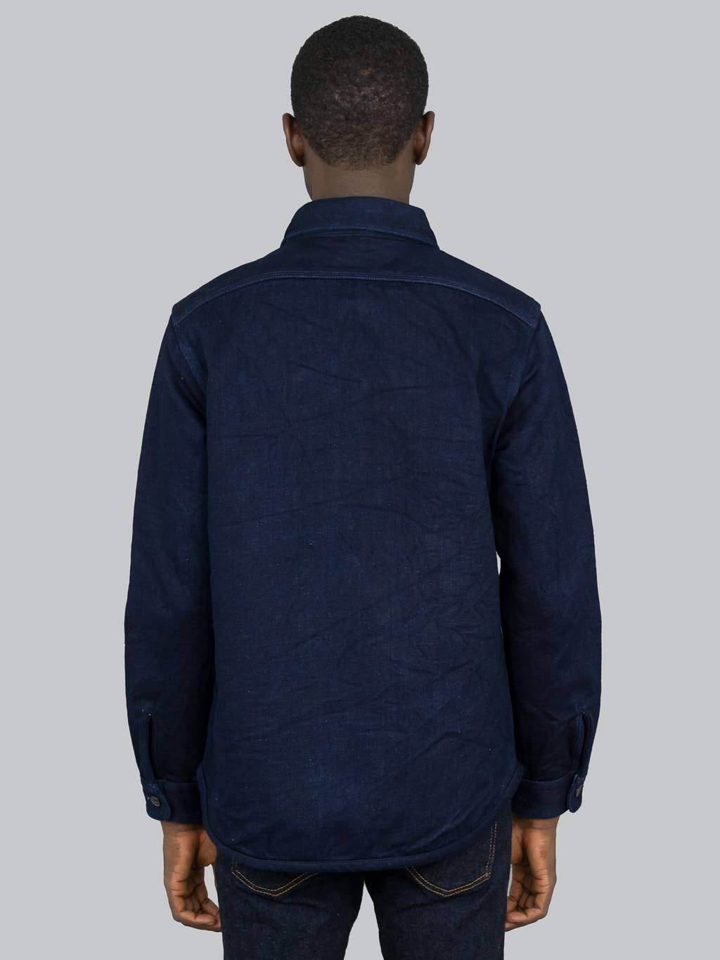 UES Indigo Extra Heavy Indigo Tricotine Shirt model back fit