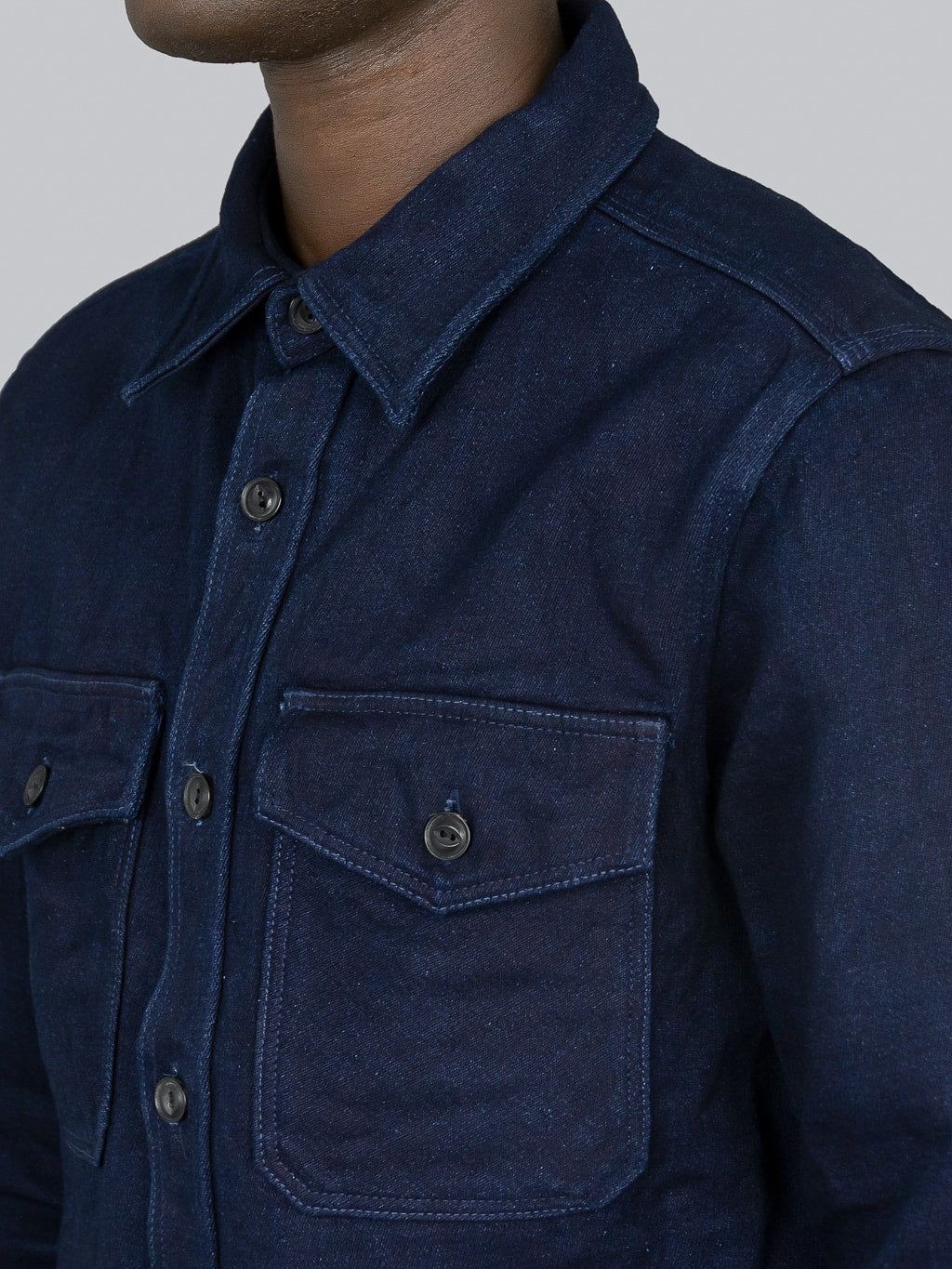 UES Indigo Extra Heavy Indigo Tricotine Shirt chest pockets