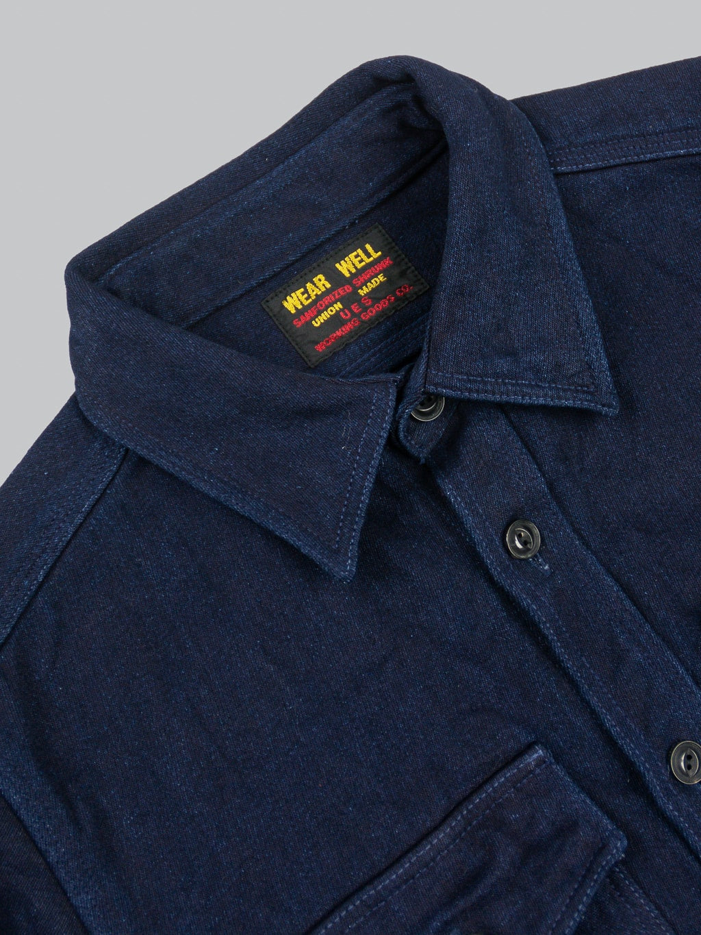 UES Indigo Extra Heavy Indigo Tricotine Shirt collar detail