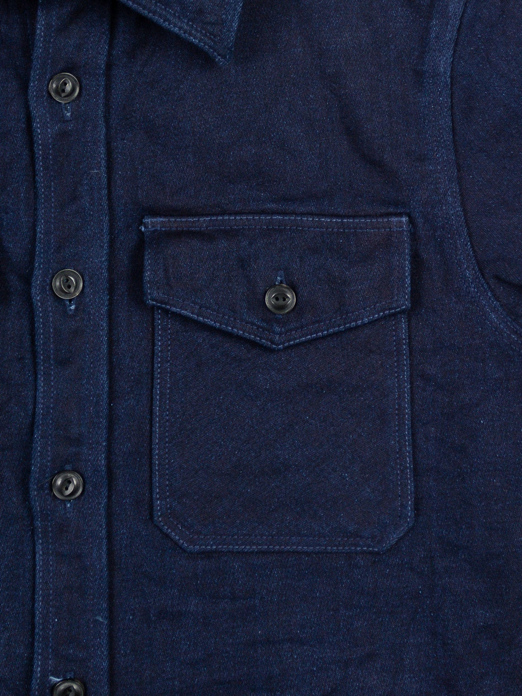 UES Indigo Extra Heavy Indigo Tricotine Shirt ivory palm nut buttons