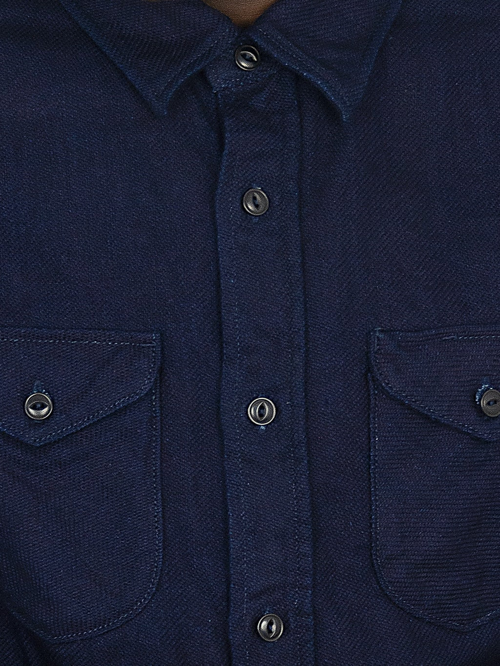 UES Indigo Heavy Selvedge Flannel Shirt chest details