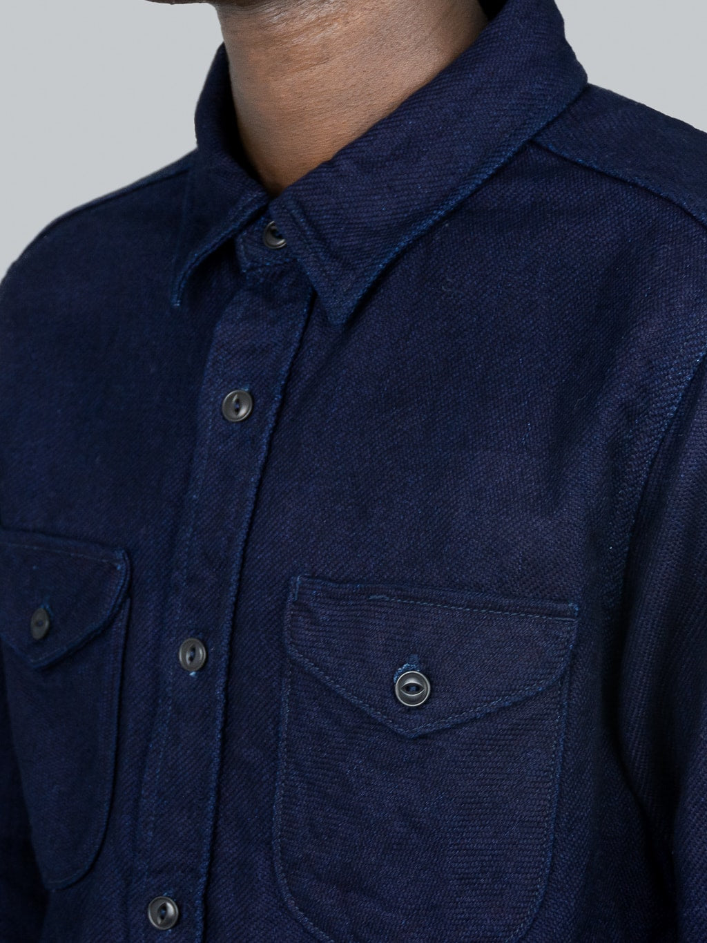 UES Indigo Heavy Selvedge Flannel Shirt collar