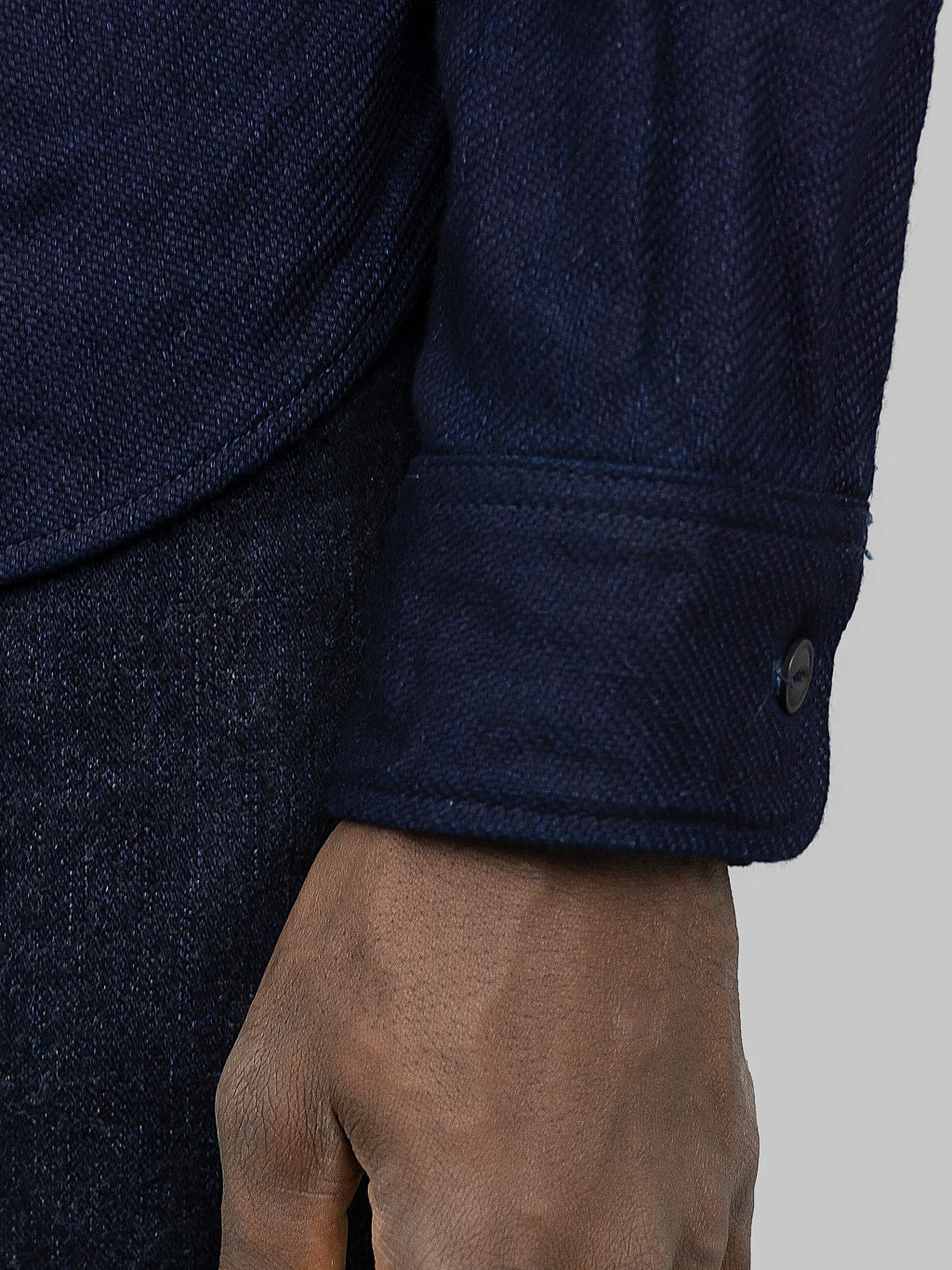 UES Indigo Heavy Selvedge Flannel Shirt cuff fabric