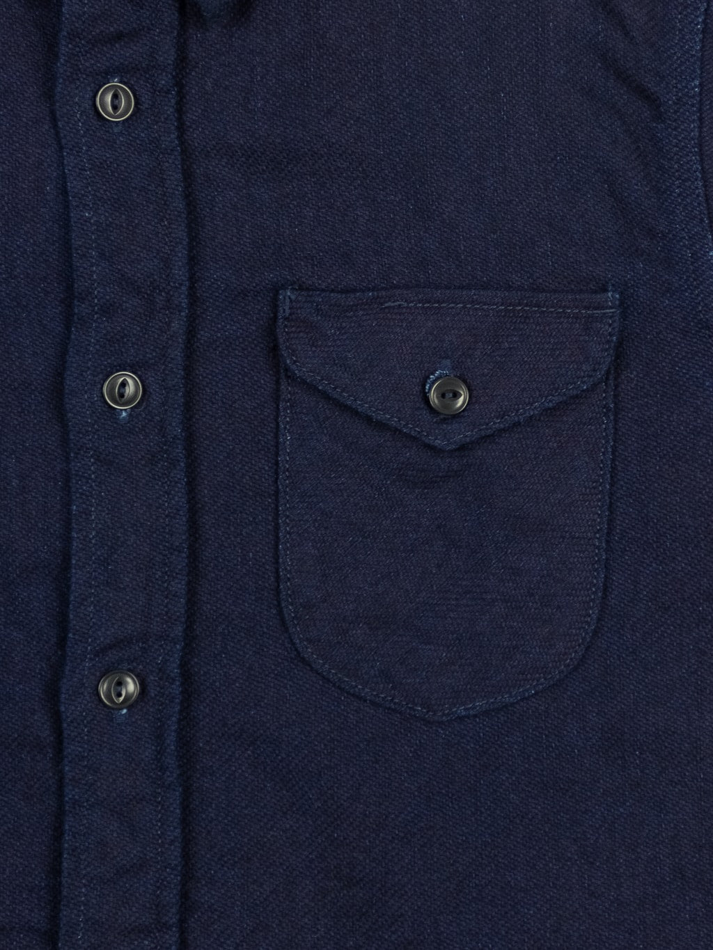 UES Indigo Heavy Selvedge Flannel Shirt chest pocket detail