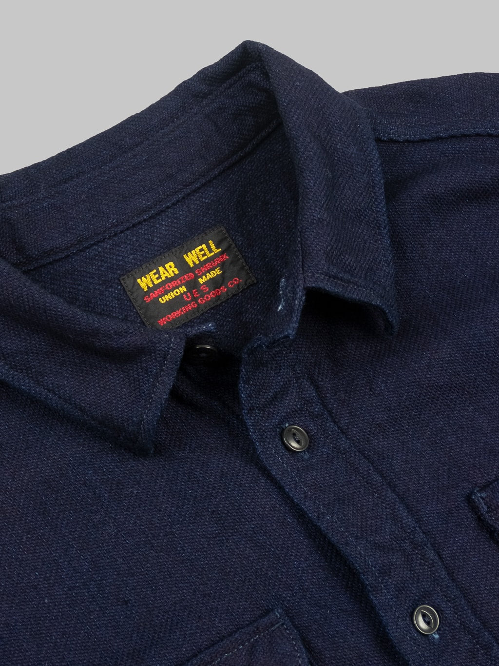 UES Indigo Heavy Selvedge Flannel Shirt close up