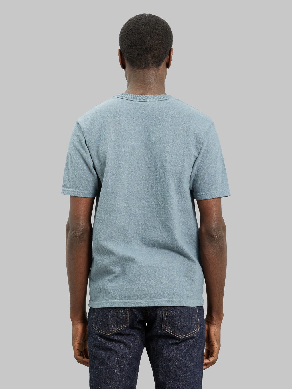 UES No 8 Slub Nep Short Sleeve Tshirt Grey model back fit