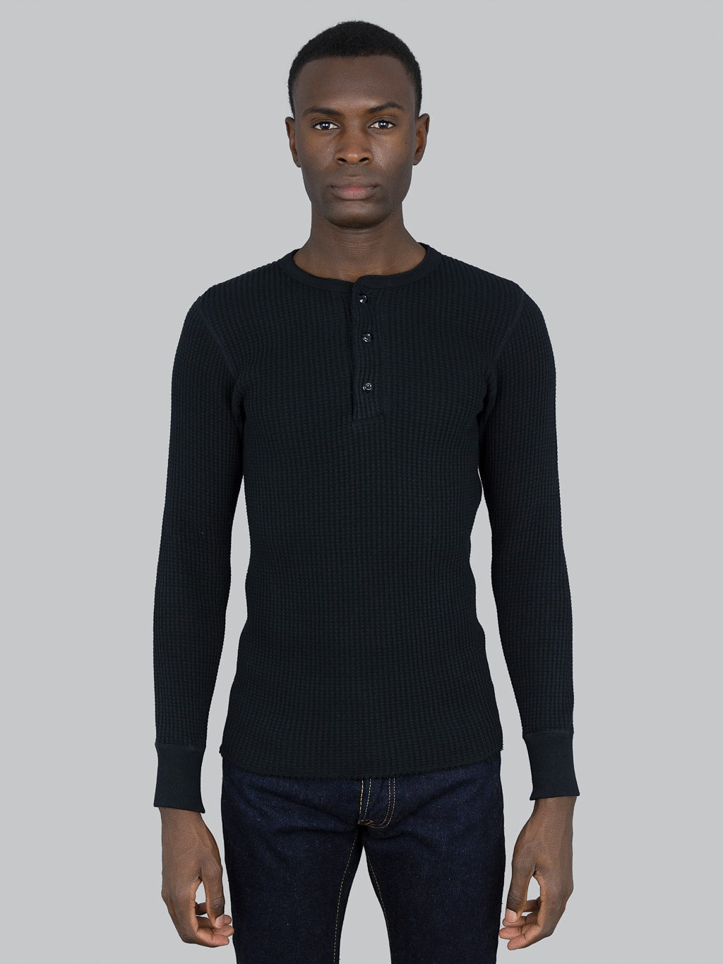 UES Thermal Big Waffle Henley TShirt Black