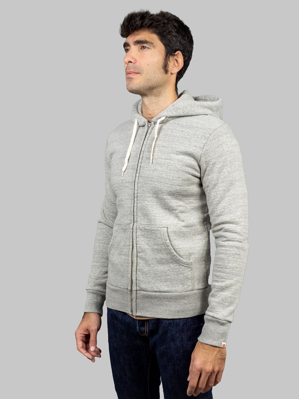 UES hoodie Zip Parka grey model side fit
