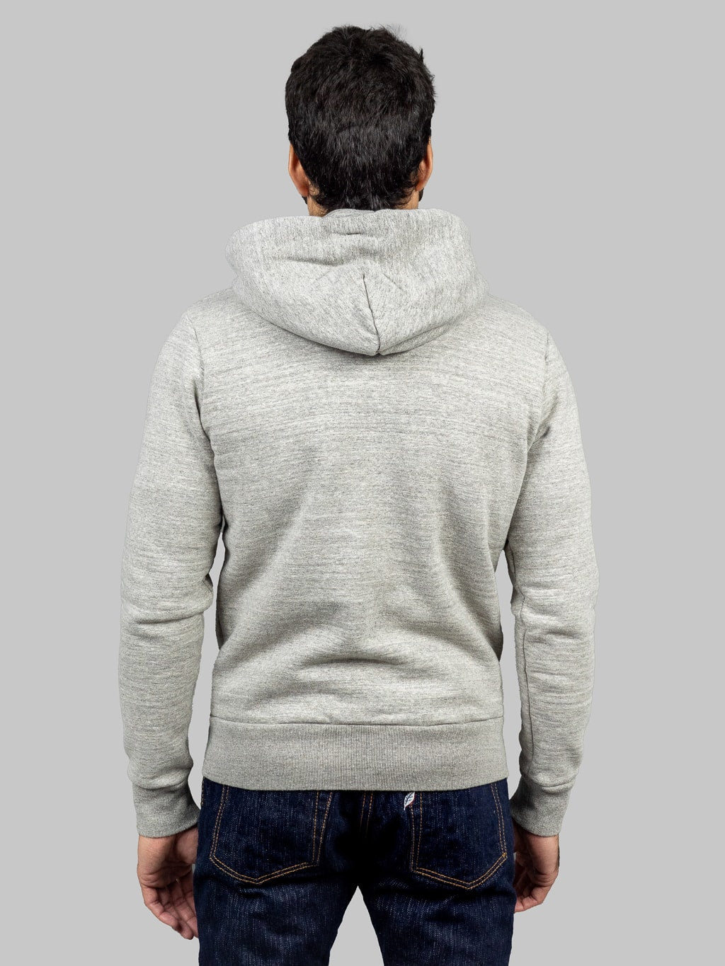 UES hoodie Zip Parka grey model back fit
