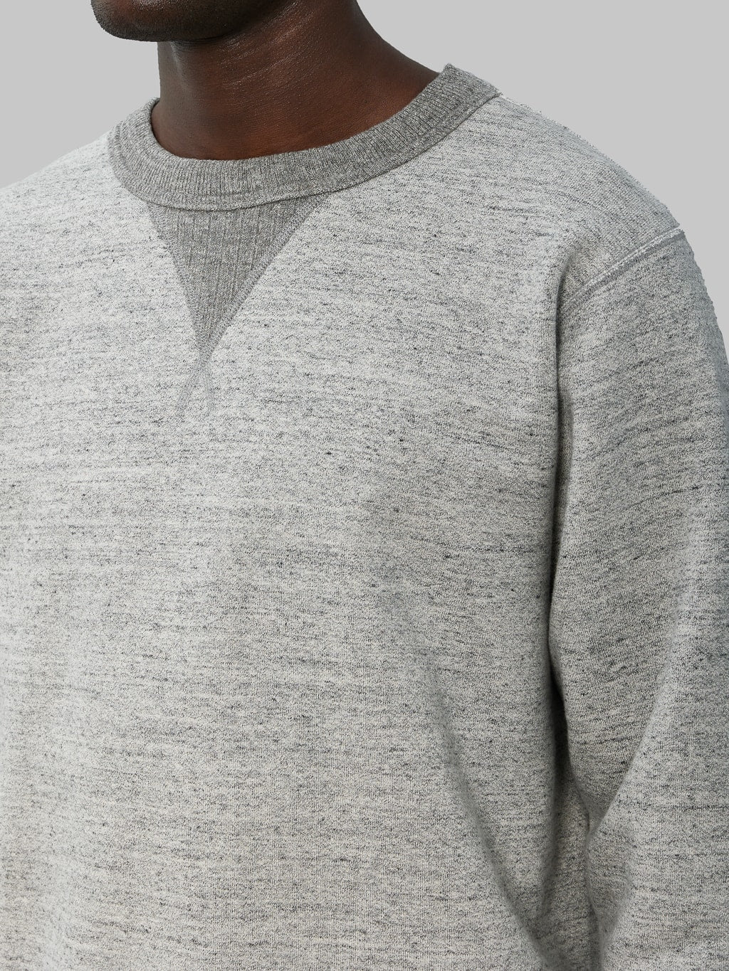 Whitesville Loopwheel Sweatshirt heather grey chest closeup