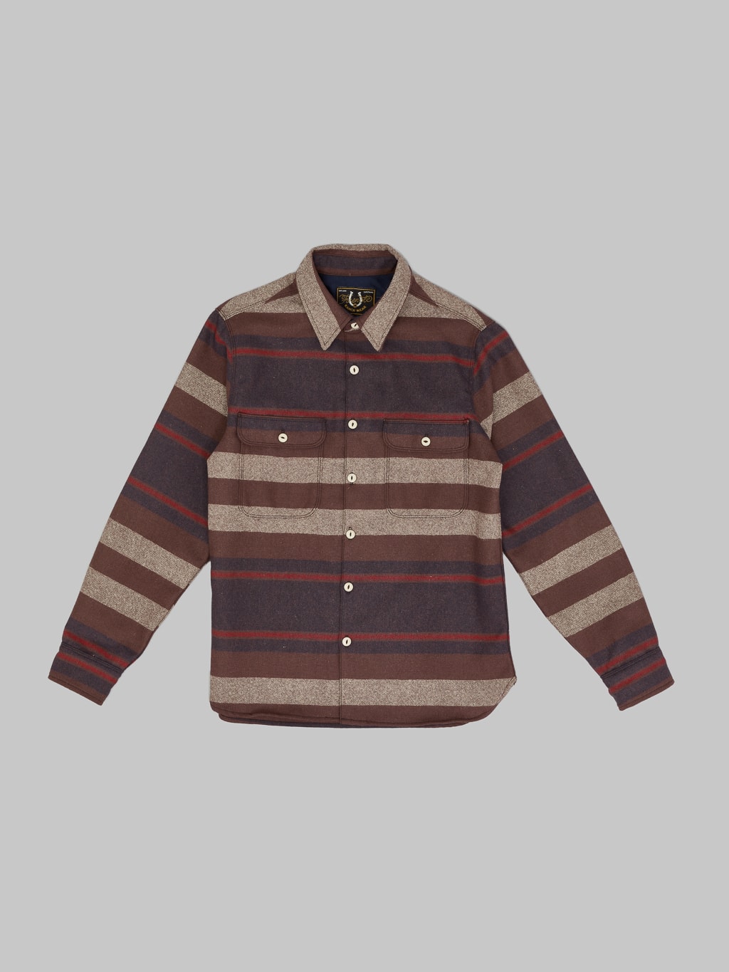 freenote cloth benson brown stripe classic wool overshirt made in USA