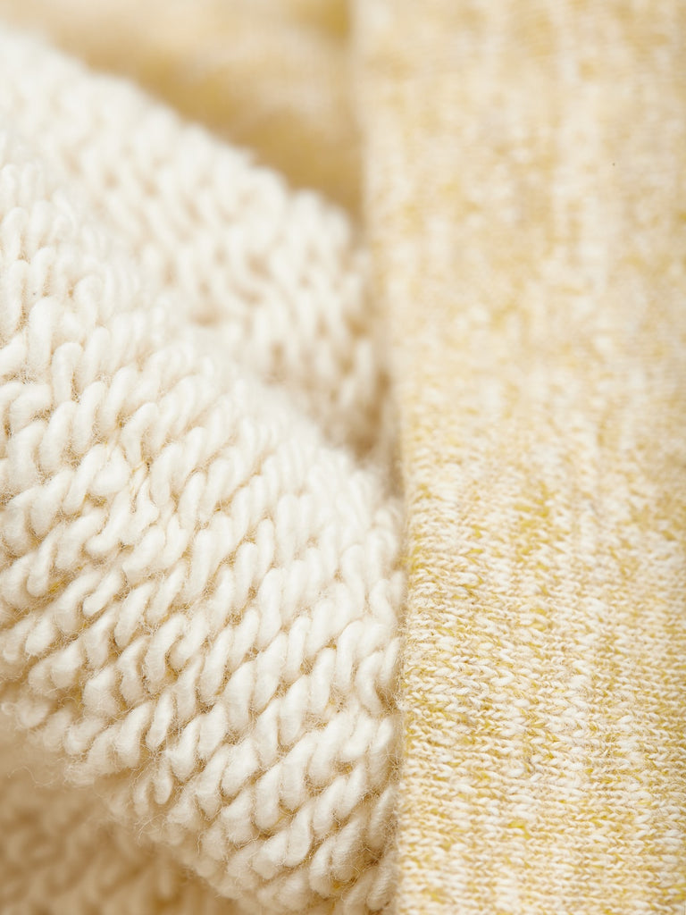 loop and weft big loopback fleece side panel sweatshirt mustard  fabric interior